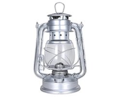 Metalen Petroleumlamp met Glazen Bol – Sfeervolle Olielamp voor Binnen & Buiten – Tafellamp en Hanglamp – Grijs