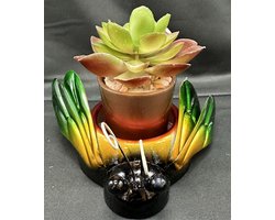 Metalen planten / kaarsen houder "vlinder" - geel + groen - hoogte 4 x 6.5 x dia 9.5 cm - Woonaccessoires - Tuinaccessoires - Tuindecoraties