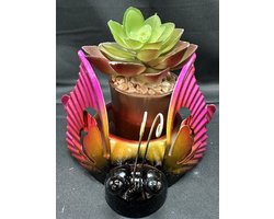 Metalen planten / kaarsen houder "vlinder" - geel + roze - hoogte 4 x 6.5 x dia 9.5 cm - Woonaccessoires - Tuinaccessoires - Tuindecoraties