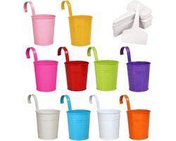 Metalen plantenbak - 30 plantenlabels - Met drainagegaten - Verwijderbare haak - Voor tuin-, balkon- en schuttingdecoratie - 10 kleuren - 10 stuks