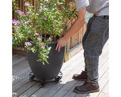 Metalen plantenhouder met wielen - Zware 36 cm ronde plantenstandaard voor buiten - Tuin bloempot statieven op dolly wielen - Voor kamerplanten - Rolonderzetter zwart