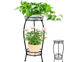 Metalen plantenstandaard, 2 etages, bloemenstandaard, plantenhouder voor tuin, zware hoge plantenpot voor binnen en buiten