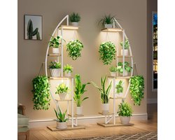 Metalen plantenstandaard binnen met kweeklampen - 6 gelaagde hoge plank voor meerdere planten halve maan rek display houder voor woonkamer terras - wit - 63 inch