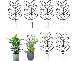 Metalen Plantensteun Set van 6 - Plantenstok - Decoratief Klimplantenrek - Zwart Plantenrekje in Bladvorm - Klimhulp voor Kamerplanten - Duurzame Ranksteun voor Klimplanten - Perfect voor Monstera, Pothos en Meer
