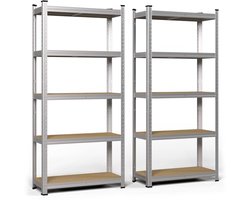 Metalen rekken set van 2 - 70 x 30 x 150 cm - Zware rekken met 5 planken voor garage, werkplaats, magazijn en kantoor - Capaciteit tot 875 kg