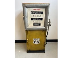 Metalen retro look Benzinepomp kast geel 135 x 58 x 45cm. !