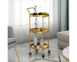 Metalen Roltafel - Serveerwagen Hoek Trolley - Dranken Serveren - Met Wielen En Remmen - 40 x 78 cm - Goud
