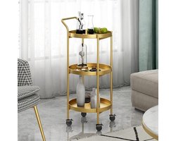 Metalen Roltafel - Serveerwagen Hoek Trolley - Dranken Serveren - Met Wielen En Remmen - 40 x 78 cm - Goud