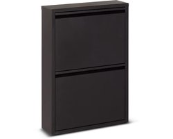 Metalen Schoenenkast 2-Deurs Mat Zwart – Smalle Schoenenkast 50 x 15 x 71,5 cm – Ruimtebesparend Schoenenrek met Wandmontage – Moderne Schoenenopberger voor Hal & Gang – Mat Zwart