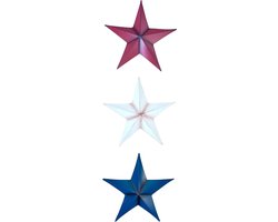 Metalen Schuursterren - Wanddecoratie Sterren - Patriottische Decoratie - Set van 3 - 6 inch - Rood Wit Blauw