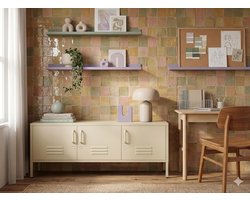 Metalen Sideboard met 3 Afsluitbare Deuren 120x55,5x37,5 cm – Industriële Stalen Kast met Verstelbare Plank, Kabeldoorvoer, Magnetische Sluiting en Opbergruimte, Taupe – Yesdeals