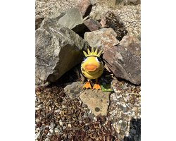 Metalen solarlamp "eend" - geel + oranje - met colourchanging LED - Staand model - hoogte 17 x 22 x 1 cm - Tuindecoratie - Tuinverlichting