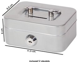 Metalen Spaarpot Geldkist Grijs 12x8x5 CM - Geldkistje met sleutels - Geld Kistje