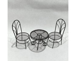 Metalen Tafel en Stoelen Set, 3 Stuks Mini Tafel Stoelen Tuin Decor Terrasse Bistor Tuinmeubilair Ijzeren Tafel Ornament Vintage Fairy Tuin Decoratie Vensterbank Plank Decor (Bruin)