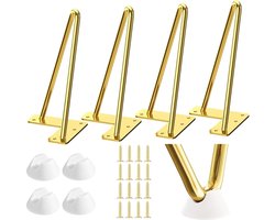 Metalen tafelpoten 20 cm - Haarspeldpoten - Gouden salontafel poten met rubberen vloerbeschermers
