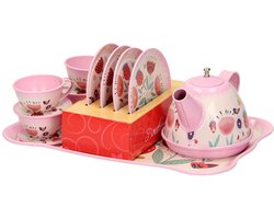 Metalen Theeserviesje Roze, 15dlg.