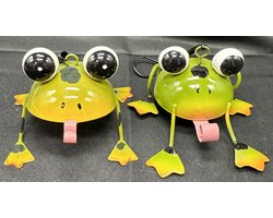 Metalen (tuin) decoratie insecten - set van 2 stuks - kikkers - meerkleurig - hoogte 8x9x10cm - Tuinaccessoires - Tuindecoratie - Wanddecoratie