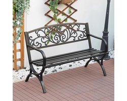 Metalen Tuinbank - Buitenbank - Ontspannen Buiten - Bloemenpatroon Rugleuning - 130 cm Breed - Zwart