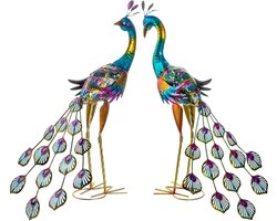 Metalen Tuinbeeld Pauw Sculptuur voor Buitenpatio en Gazon Decoratie