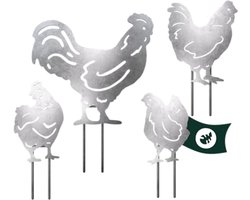 Metalen tuindecoratie Kippen en Kraan - Decoratieve ijzeren kippen voor tuin, balkon en terras