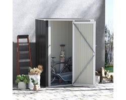 Metalen Tuinhuis 142x84x189 cm – Tuinschuur van Staal met Deur – Weerbestendige Opbergruimte voor Tuingereedschap – Donkergrijs