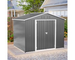 Metalen Tuinhuis 240x192 cm met Scharnierende Deuren – Antraciet Tuinschuur met Vloerframe – Weerbestendige Berging voor Fietsen & Tuingereedschap