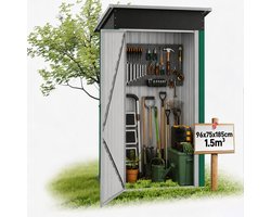 Metalen tuinhuis - staal buitenopslag - groen - schuifdeur - weerbestendig - 96 × 75 × 185 cm - tuinberging - gereedschap opslag - duurzame buitenkast