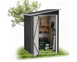 Metalen tuinhuis - staal buitenopslag - zwart - schuifdeur - weerbestendig - 180 × 117 × 185 cm - tuinberging - gereedschap opslag - duurzame buitenkast