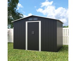 Metalen tuinhuisje (10,5 m3) antraciet hoog medium berging schuur HxBxD: 202x258x207cm