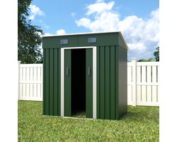 Metalen tuinhuisje (4,3 m3) groen klein berging schuur HxBxD: 182x194x121cm