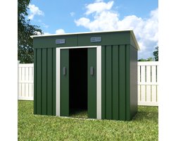 Metalen tuinhuisje (5,6 m3) groen breed klein berging schuur HxBxD: 182x238x131cm