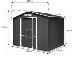 Metalen tuinhuisje (9,3 m3) antraciet medium berging schuur HxBxD: 179x258x207cm