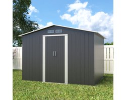 Metalen tuinhuisje (9,3 m3) grijs medium berging schuur HxBxD: 179x258x207cm