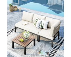 Metalen tuinmeubelset 63 x 63 x 32 cm – Luxe 4-delige loungeset met 1- en 2-zits bank, tafel en dikke kussens – Modulaire terrasmeubels voor balkon & tuin – Urbanhome