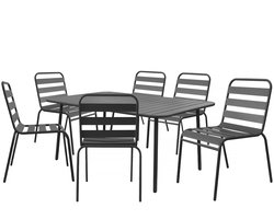 Metalen tuinmeubelset "Bilbao" - 6 zitplaatsen - Grijs