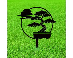 Metalen Tuinpaal Decoratie - Chinese Stijl Bonsai Landschap Ornament voor Buiten