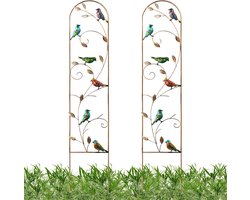 Metalen Tuinrek - Tuinobelisk Klimplanten - Ondersteunen Klimplanten - Decoratief Vogelpatroon - 152 cm hoog - Brons