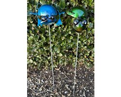 Metalen tuinstekers "kikker en schildpad "- Set van 2 stuks - Blauw en groen - hoogte 62 x 15 x 1 cm - Tuindecoratie - Tuinaccessoires - Tuinstekers