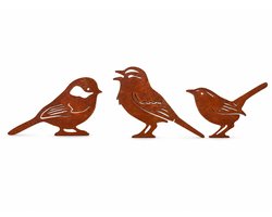 Metalen Tuinvogels van Cortenstaal – Decoratie voor Tuin & Schutting – Set van 3 - Weerbestendig - Tuindecoratie