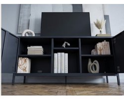Metalen TV-meubel 130,5x40x64,5 cm – Antraciet retro TV-kast met deuren en verstelbare planken – Industrieel lowboard voor woonkamer | Yesdeals