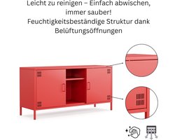 Metalen TV-Meubel Retro Rood – Medahomestore Luxe TV-Kast met Deuren en Verstelbare Planken – Industrieel Lowboard met Kabelbeheer, Poedercoating, en Robuust Stalen Frame – Vintage TV-Dressoir voor Woonkamer, 130,5 cm