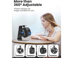 Metalen USB-bureauventilator - 4 inch mini ventilator met turbo-luchtcirculator, 1,8 m sterke luchtstroom, 3 snelheden, 360° kanteling, stil op 35dB voor thuis en kantoor