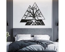 Metalen Viking Wanddecoratie - Levensboom Kunst - Woonkamer Decoreren - Noords Design - 47x47 cm - Zwart