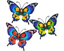 Metalen Vlinder Wanddecoratie - 3 stuks - Sculptuur Ornament voor Tuin, Balkon, Hek en Woonkamer - 18x13 cm