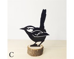 Metalen Vogel op Hout - Huismus - Musje - Mus - Sparrow - Metalen Vogel - Tuin Vogel - Tuindecoratie - Metal Bird - Garden Ornament