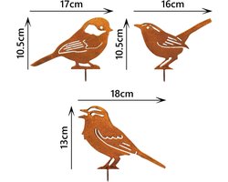 Metalen Vogel Tuinpin Met Patina En Roest Effect - Buitendecoratie Met Koolmees Winterkoning En Mus - Tuinpaal Voor Borders En Plantvakken - Weerbestendige Rustieke Tuinversiering