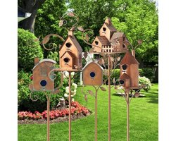 Metalen Vogelhuis met Paal - Koperen Huisje voor Vogels in de Tuin - Grote Vogelhuisjes voor Buiten - Rustplaats voor Vogels - Kolibriehuis (C)