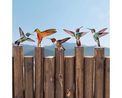 Metalen Vogels Tuindecoratie - Multicolor - 5 Stuks - Handbeschilderde Sculpturen - Voor Tuinen en Terrassen