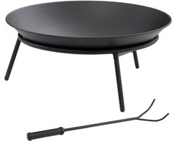 Metalen vuurkorf voor buiten, geschikt voor tuin en terras, met pook, Ø 47 x 21 cm, zwart