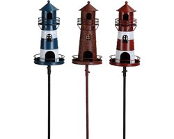 Metalen Vuurtoren - Decoratie Paal - Woonkamer Inrichting - Handgemaakt Uniek - 136 cm Hoog - Blauw Wit Rood